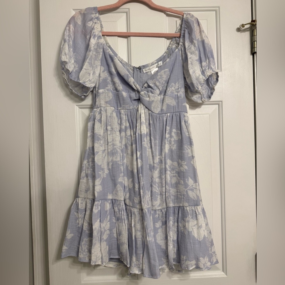 Altar’d State Floral Puff Sleeve Dress in Light Blue and White
